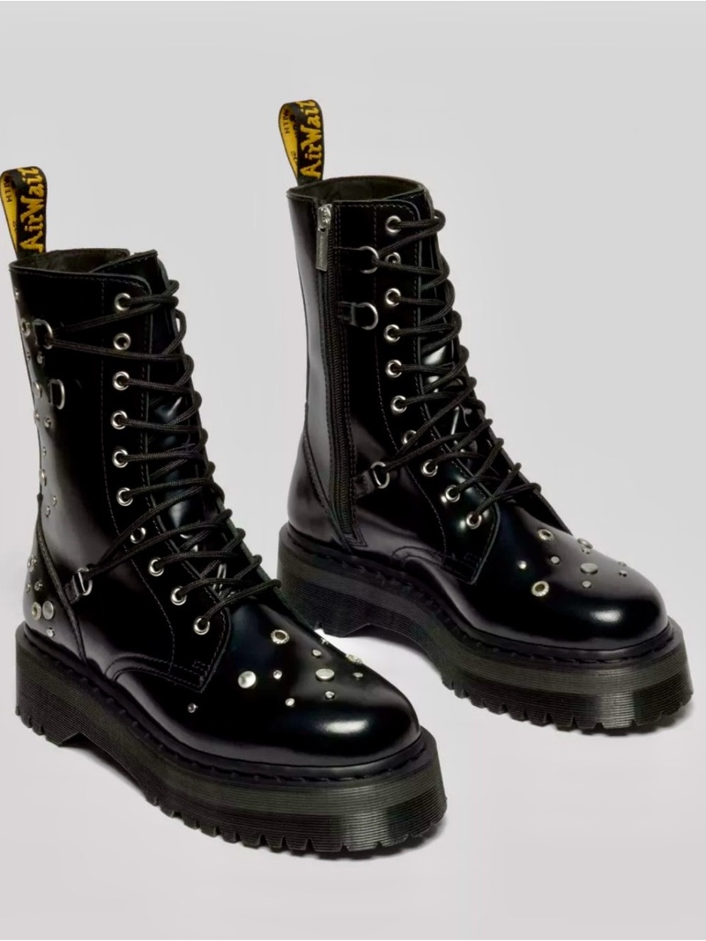 Black Studded Platform Combat Boots - Dr. Martens Style